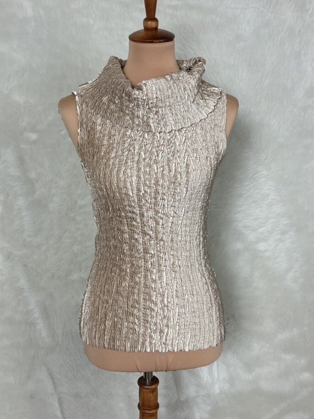 Vintage 90s 00s Y2K Cache Gold Metallic Cowl Neck Lola Pleated Blouse OS